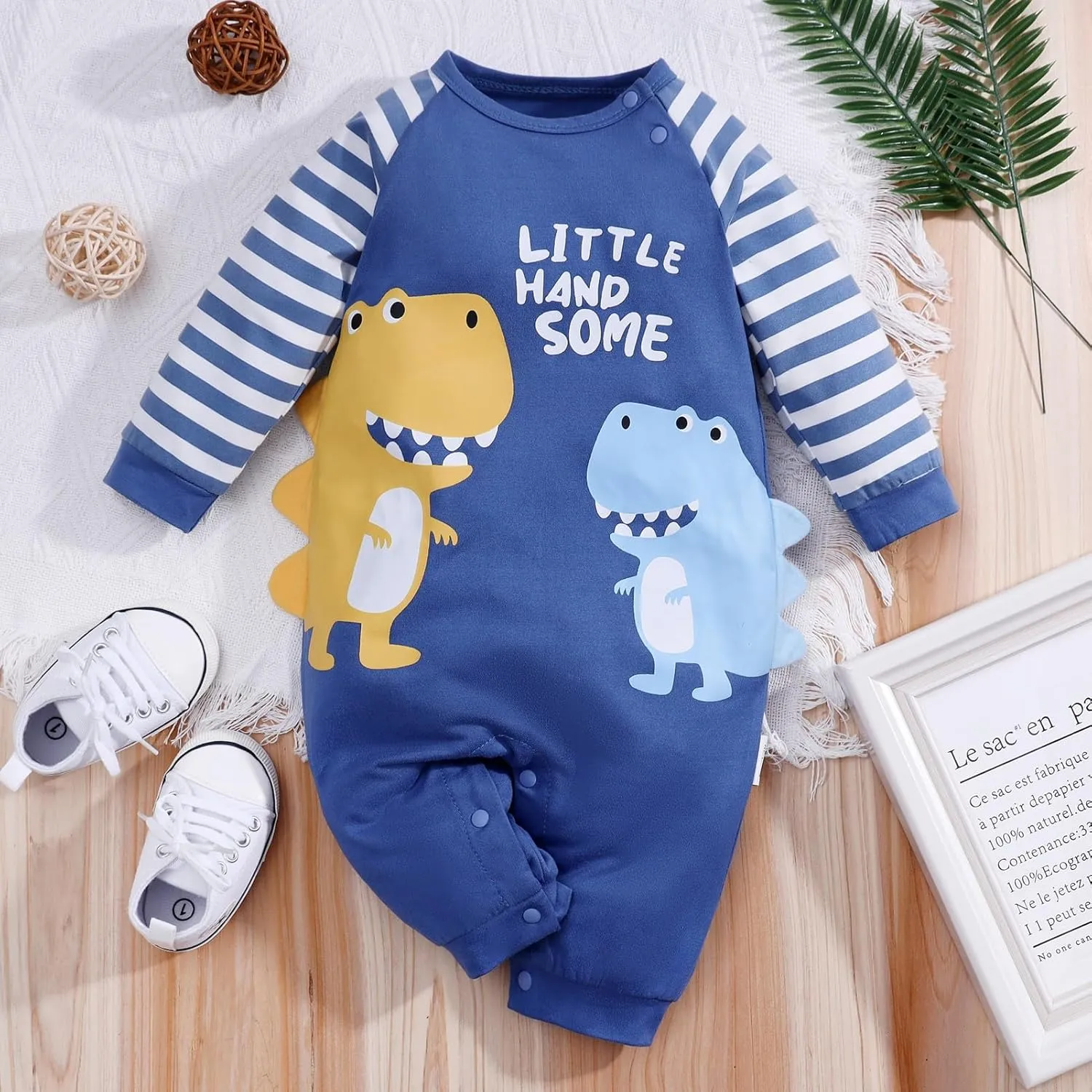 2-Pack Baby Boys Girls Clothes Newborn Cartoon Dinosaurs Print Long Sleeve Romper Animals Onesie