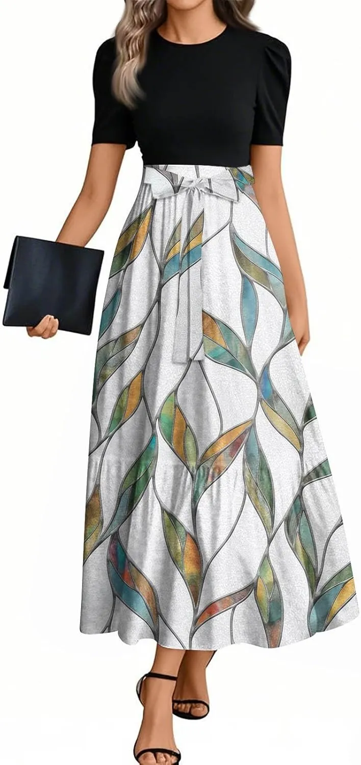 2025 Beach Womens Dresses, Maxi Flower Print Elegant Womens Jumpsuit Vacation Bow Crew Neck Romper