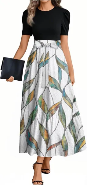 2025 Beach Womens Dresses, Maxi Flower Print Elegant Womens Jumpsuit Vacation Bow Crew Neck Romper