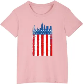 3-10T Boy and Girls USA Flag Shirts Short Sleeves Crewneck Independence Day Holiday Casual T-Shirt Kids Cute Tops
