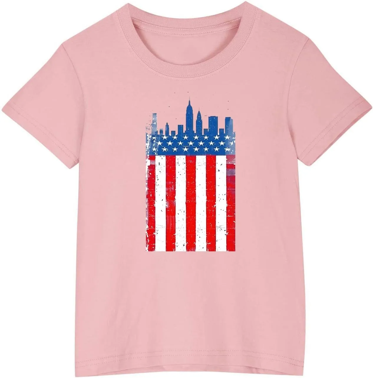 3-10T Boy and Girls USA Flag Shirts Short Sleeves Crewneck Independence Day Holiday Casual T-Shirt Kids Cute Tops