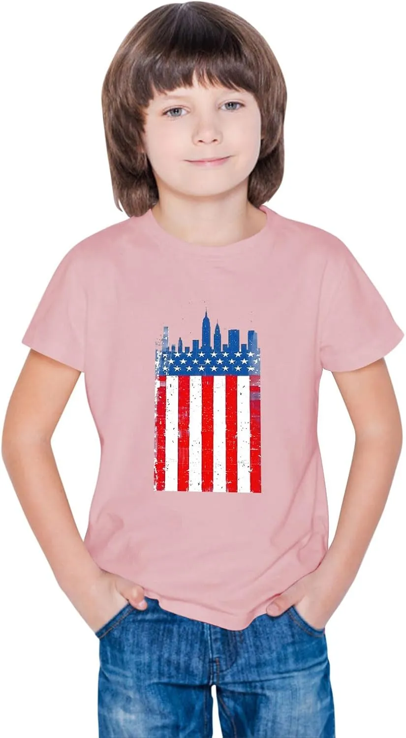 3-10T Boy and Girls USA Flag Shirts Short Sleeves Crewneck Independence Day Holiday Casual T-Shirt Kids Cute Tops