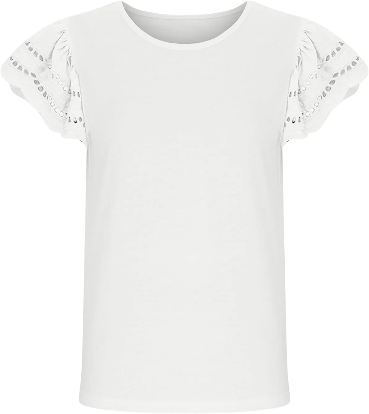 3-14T Girls T-Shirts Tops Summer Fashion Solid Hollow Out Ruffles Short Sleeves Crewneck Loose Comfy Tees Shirts