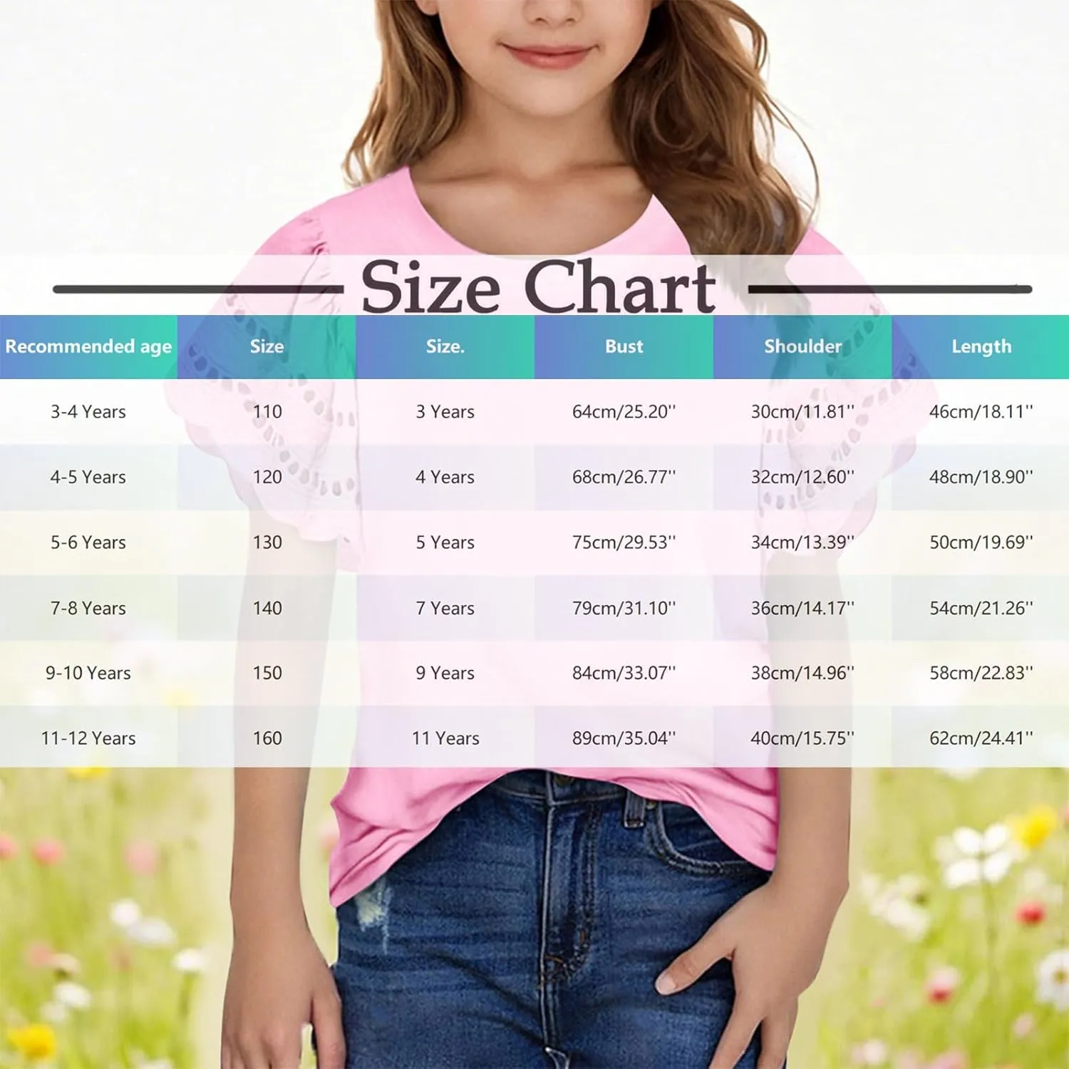 3-14T Girls T-Shirts Tops Summer Fashion Solid Hollow Out Ruffles Short Sleeves Crewneck Loose Comfy Tees Shirts