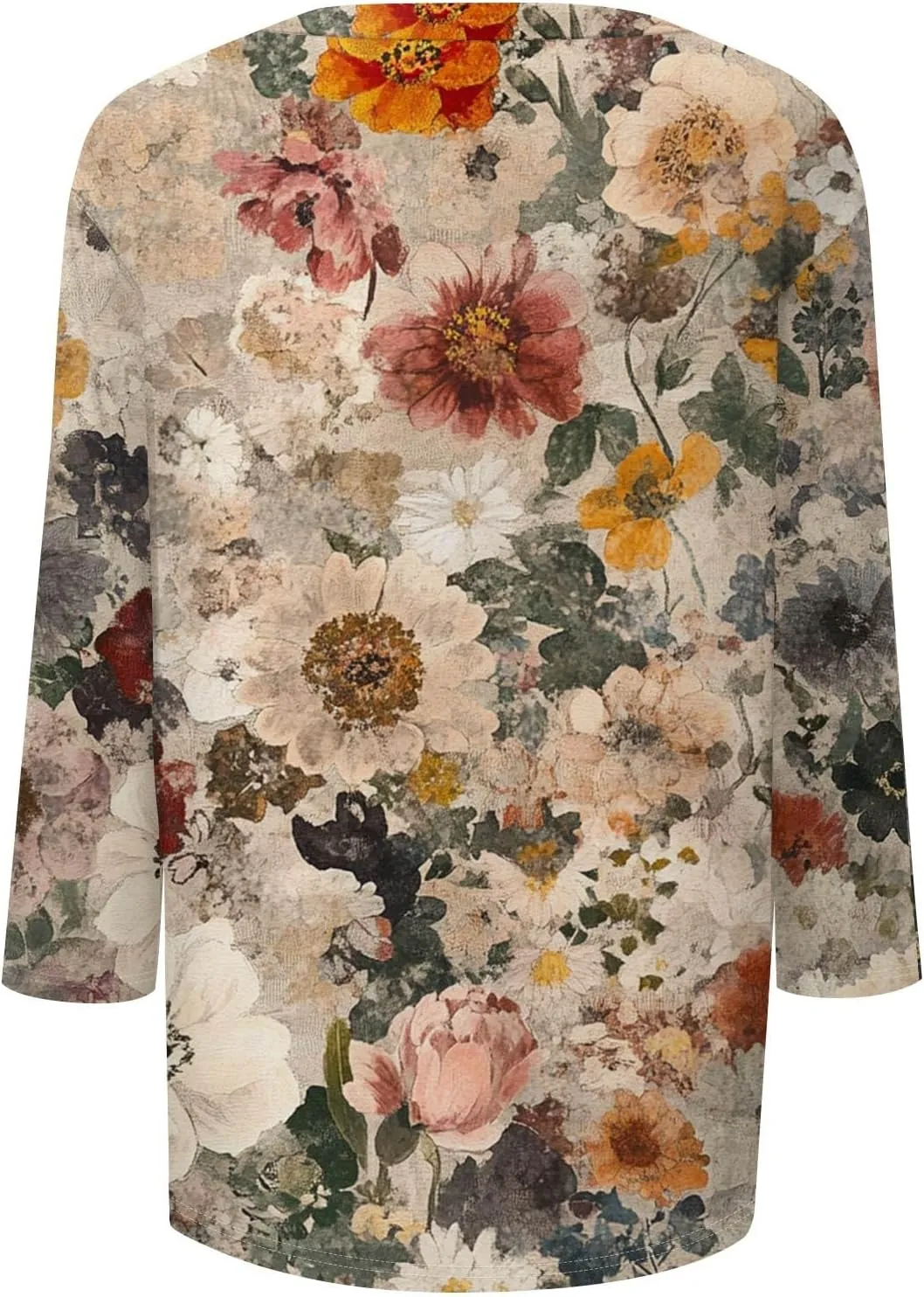 3/4 Sleeve T Shirts for Women Trendy Summer V Neck Tops 3/4 Length Sleeve Floral Print Loose Blouses Casual Tee Shirts