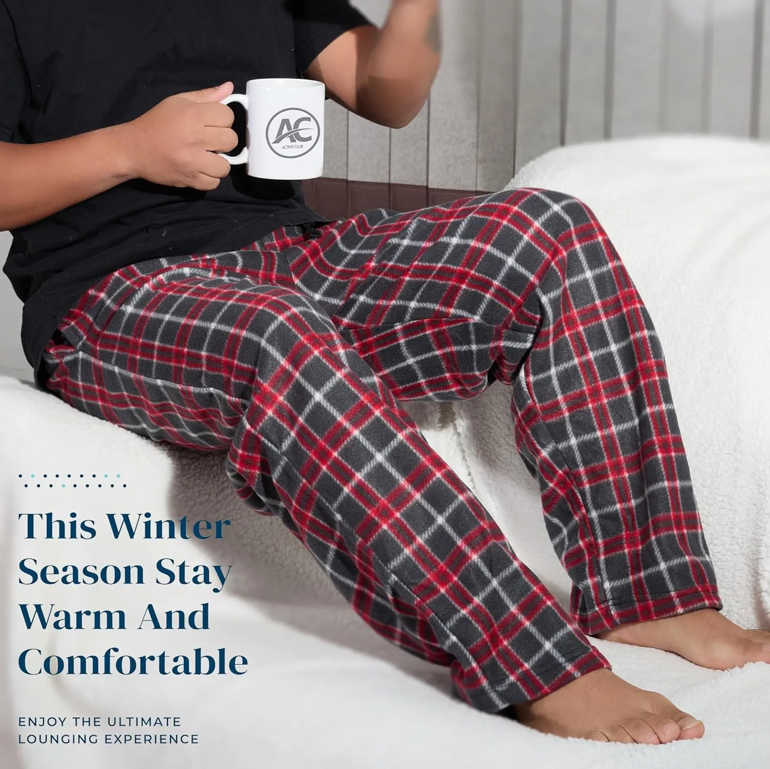 Active Club Mens Fleece Pajama Pants - Plaid Mens Pajama Bottoms - Mens Lounge Pants with Pockets (S - 3X)
