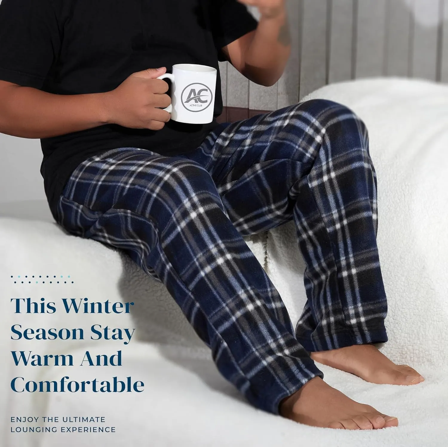 Active Club Mens Fleece Pajama Pants - Plaid Mens Pajama Bottoms - Mens Lounge Pants with Pockets (S - 3X)