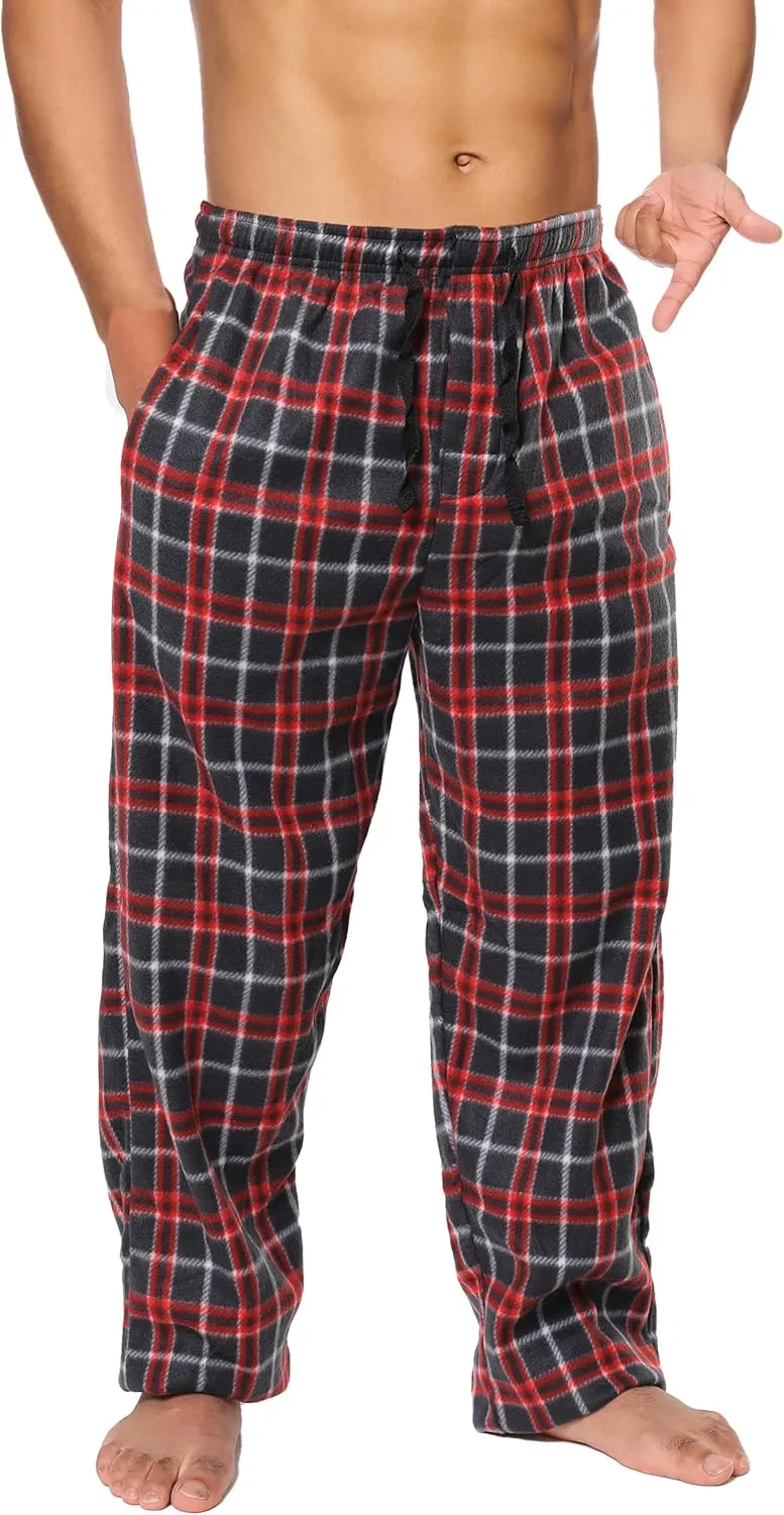 Active Club Mens Fleece Pajama Pants - Plaid Mens Pajama Bottoms - Mens Lounge Pants with Pockets (S - 3X)