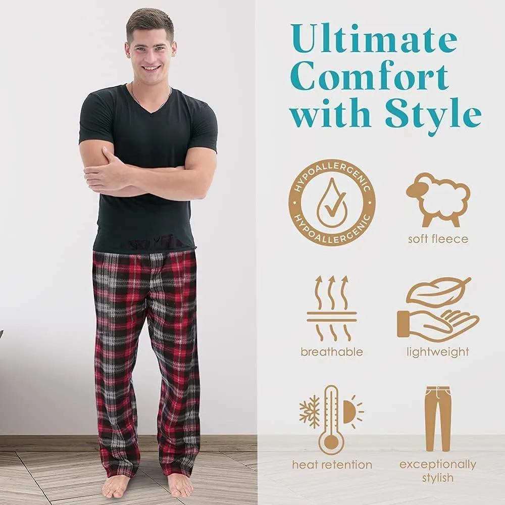 Active Club Mens Fleece Pajama Pants - Plaid Mens Pajama Bottoms - Mens Lounge Pants with Pockets (S - 3X)