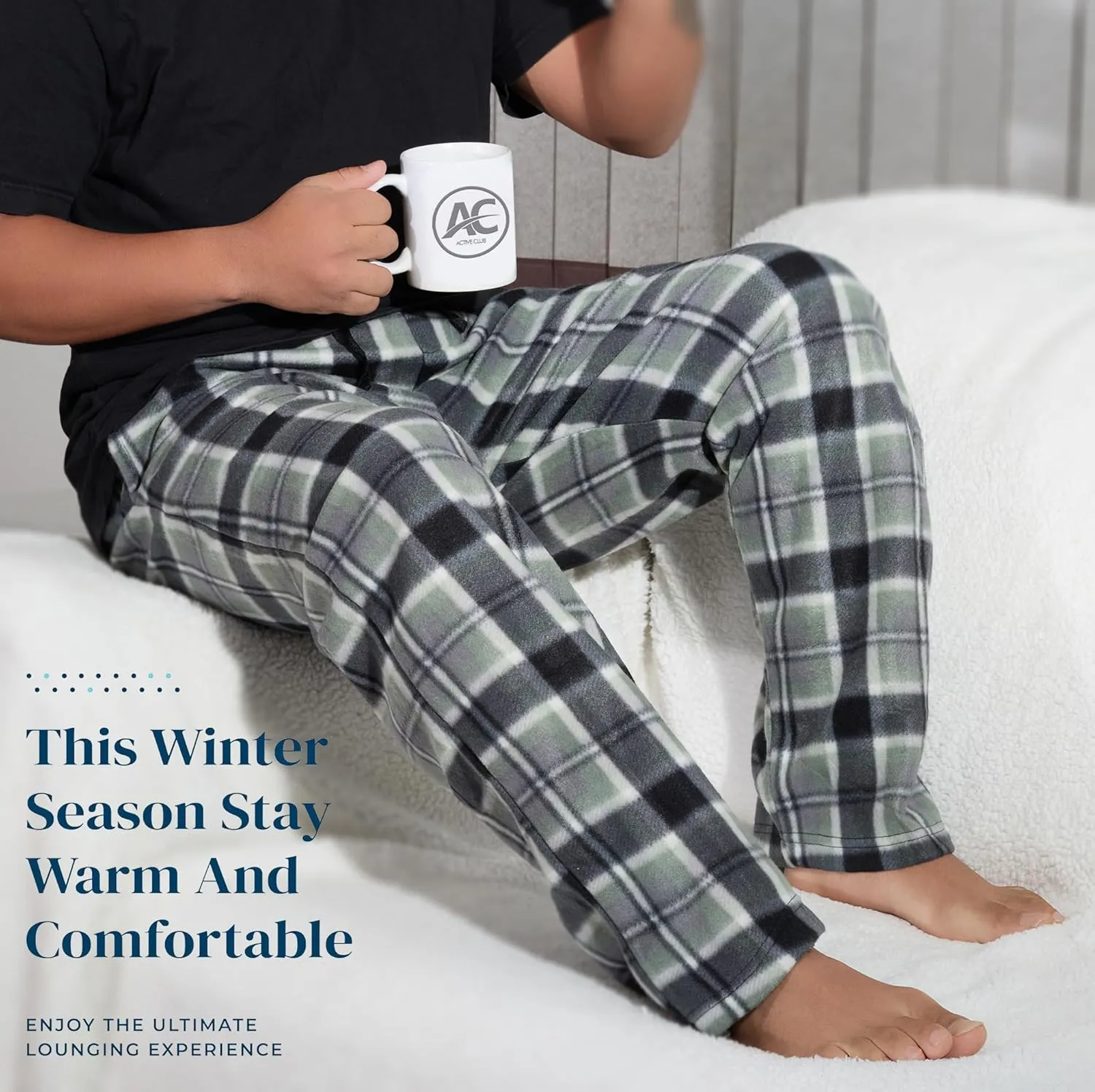 Active Club Mens Fleece Pajama Pants - Plaid Mens Pajama Bottoms - Mens Lounge Pants with Pockets (S - 3X)
