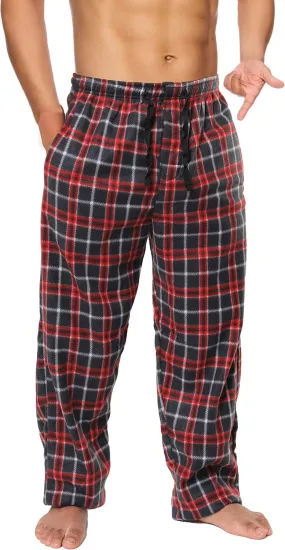 Active Club Mens Fleece Pajama Pants - Plaid Mens Pajama Bottoms - Mens Lounge Pants with Pockets (S - 3X)