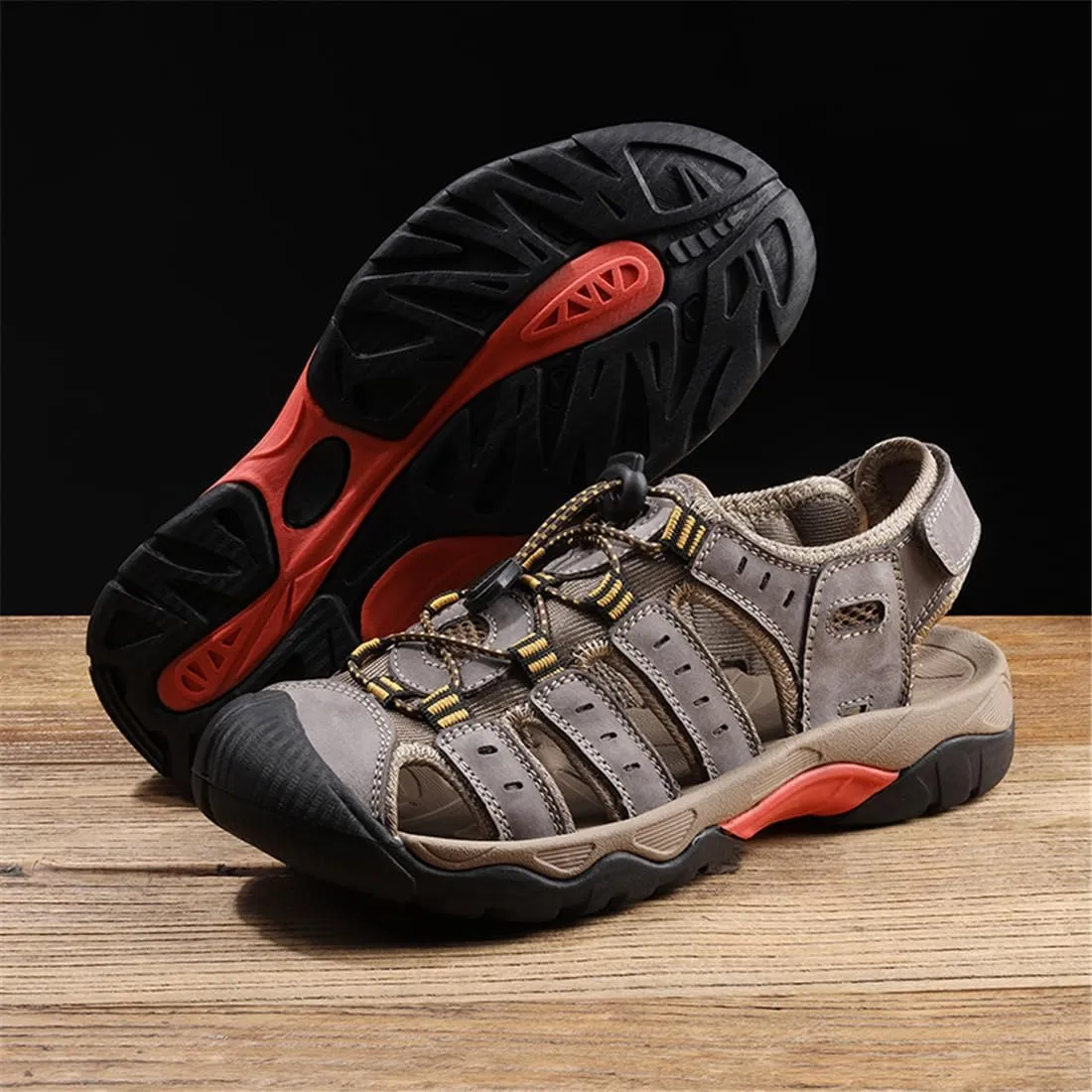 ailishabroy Mens Sandals Leather Hiking Slides Sport Slippers Fisherman Beach Shoes Closed Toe