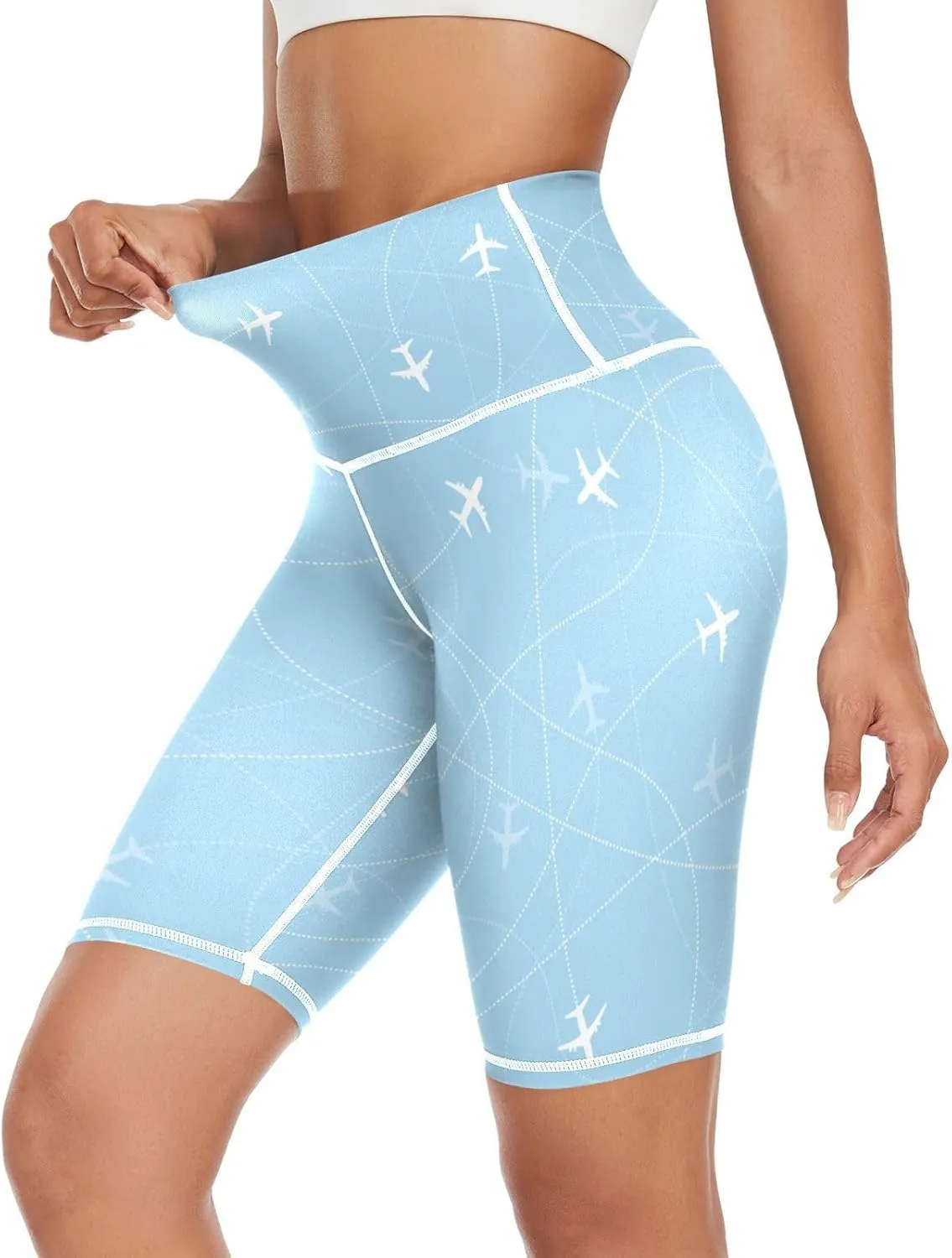 Airplane Blue Pattern Yoga Leggings for Women Outfits Womens Leggings High Waisted X-Small