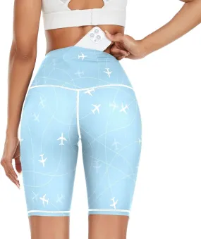 Airplane Blue Pattern Yoga Leggings for Women Outfits Womens Leggings High Waisted X-Small