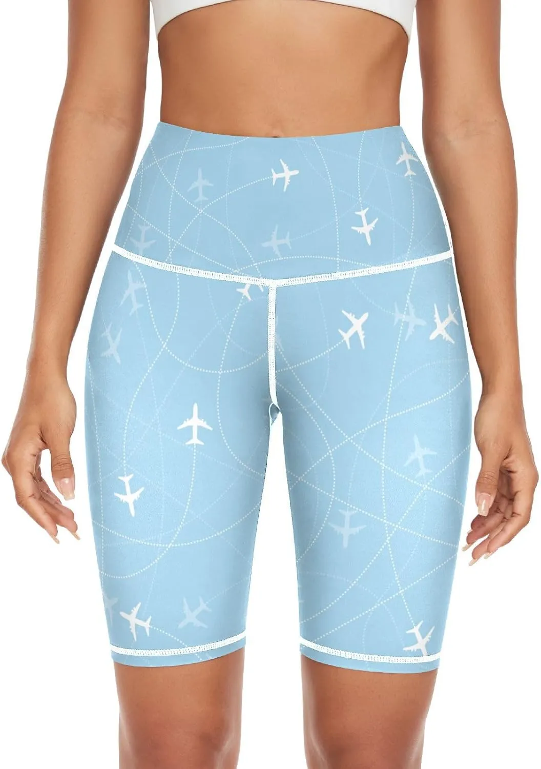 Airplane Blue Pattern Yoga Leggings for Women Outfits Womens Leggings High Waisted X-Small