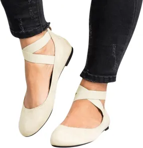 AMDBEL Womens Flat Shoes Dressy Casual, 2023 Summer Falt Shoes Womens Pointed Toe Dress Shoes Comfort Slip On Classic Softable Ballet Flats with Criss-Cross Ankle Straps Shoes