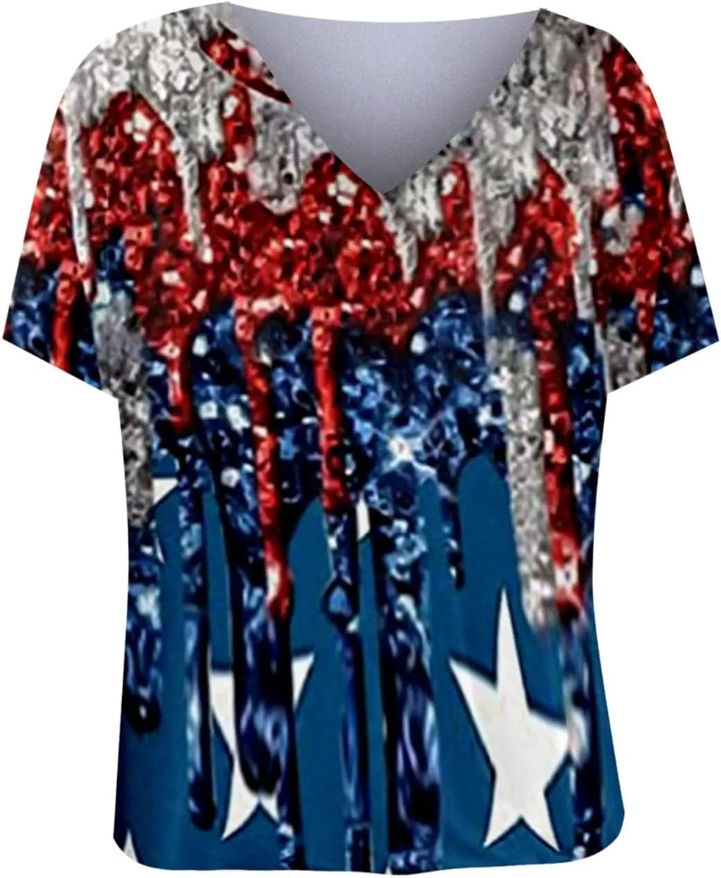American Flag Shirt for Girls V Neck Short Sleeve USA Print 4th of July T-Shirts Patriotic Casual Summer Tops
