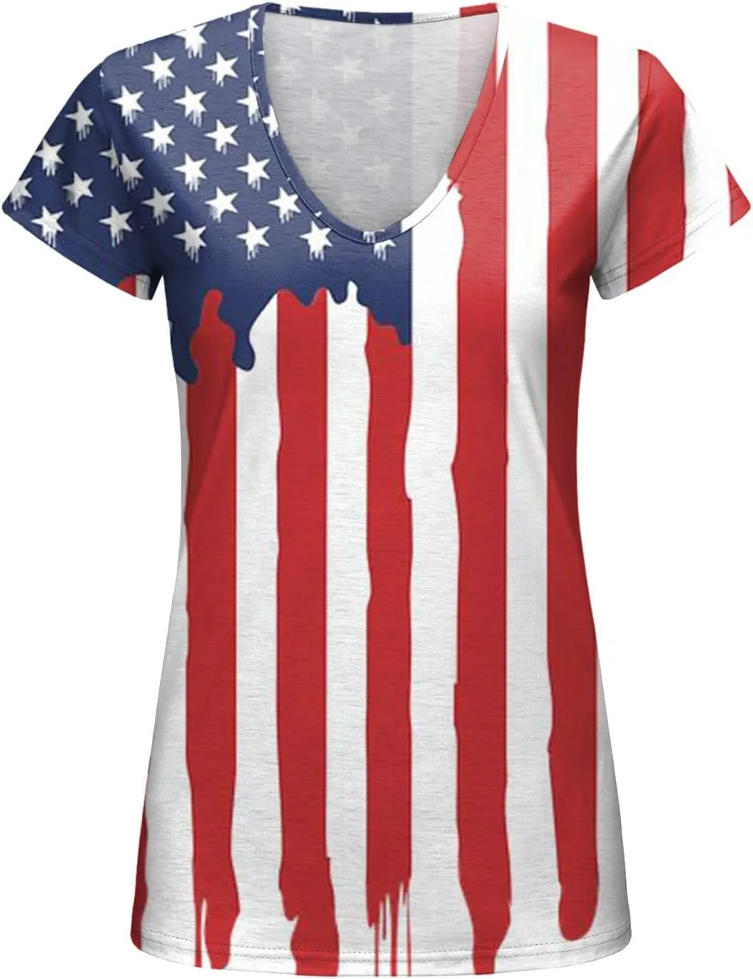 American Flag Shirt Girls V Neck Short Sleeve 4th July Blouse Patriotic Fashion Loose Casual Summer Tops
