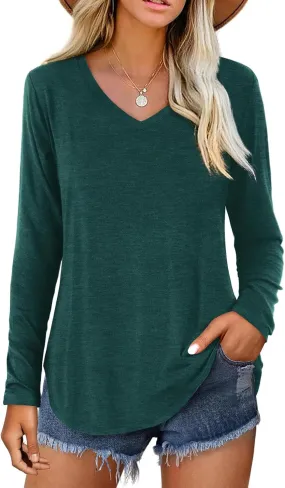 Amoretu Womens T Shirts Long Sleeve V Neck Shirts Casual Basic Tees