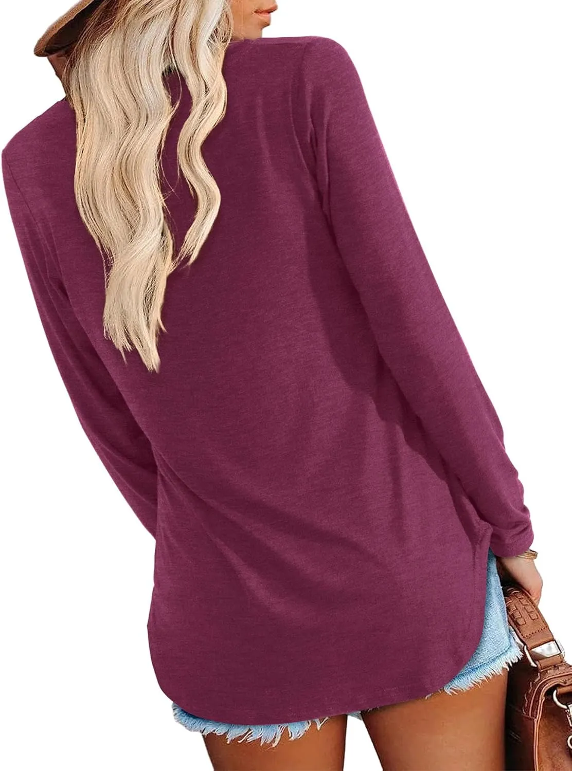 Amoretu Womens T Shirts Long Sleeve V Neck Shirts Casual Basic Tees