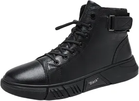 Ankle Boots For Men Water Proof Round Toe Laced Up Men's British Large Size Fashion High Top Plush Warm Casual Leather Short Flat Bottom Boots