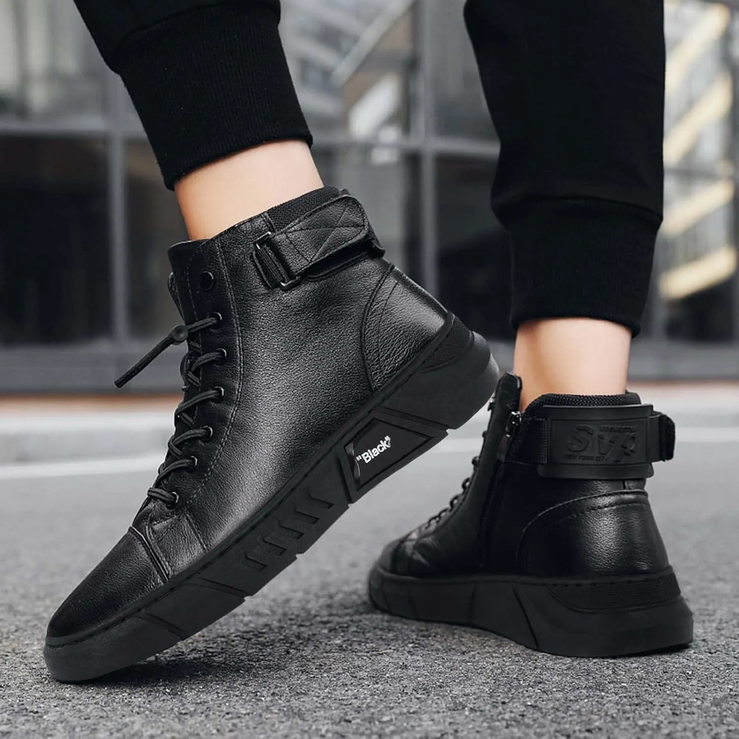 Ankle Boots For Men Water Proof Round Toe Laced Up Men's British Large Size Fashion High Top Plush Warm Casual Leather Short Flat Bottom Boots