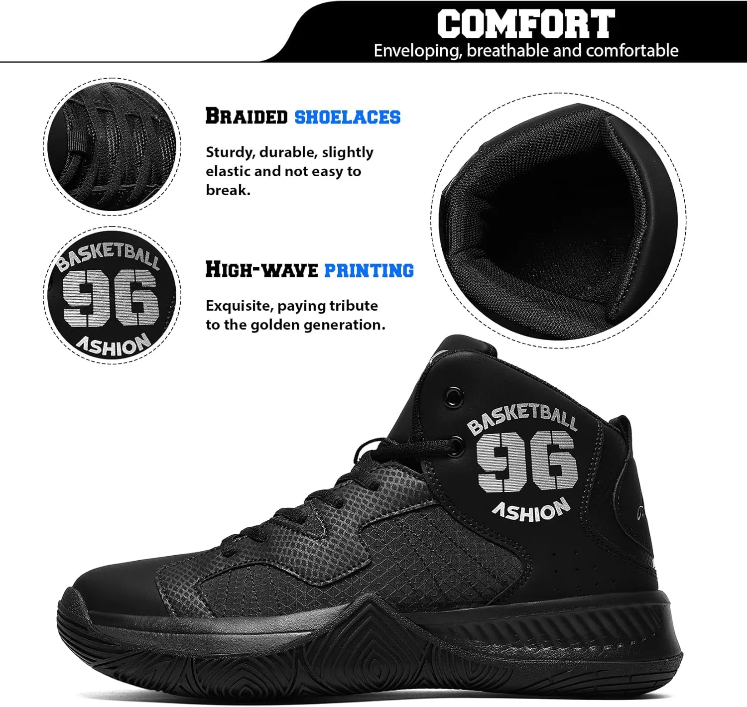 ASHION Kids Basketball Shoes Boys Girls Sneakers Mid-Top Lace Up Cushion Anti Slip Athletic Outdoor Sport Shoes for Unisex-Child