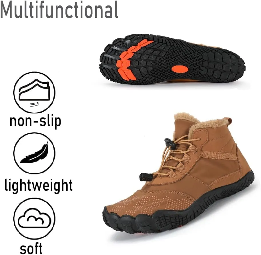 Asifn Mens Hiking Barefoot Boots Winter Outdoor Snow Shoes Casual Warm Cotton Shoes Non-slip Minimalist Sneakers