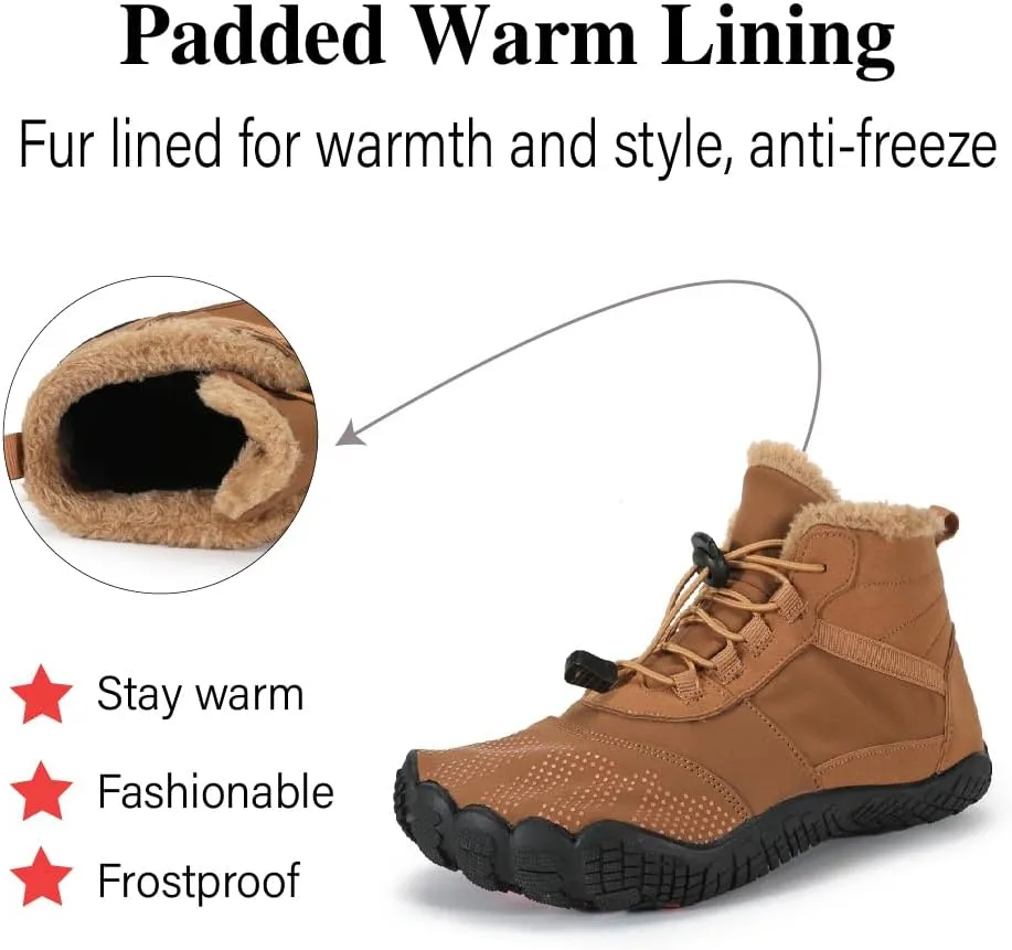 Asifn Mens Hiking Barefoot Boots Winter Outdoor Snow Shoes Casual Warm Cotton Shoes Non-slip Minimalist Sneakers