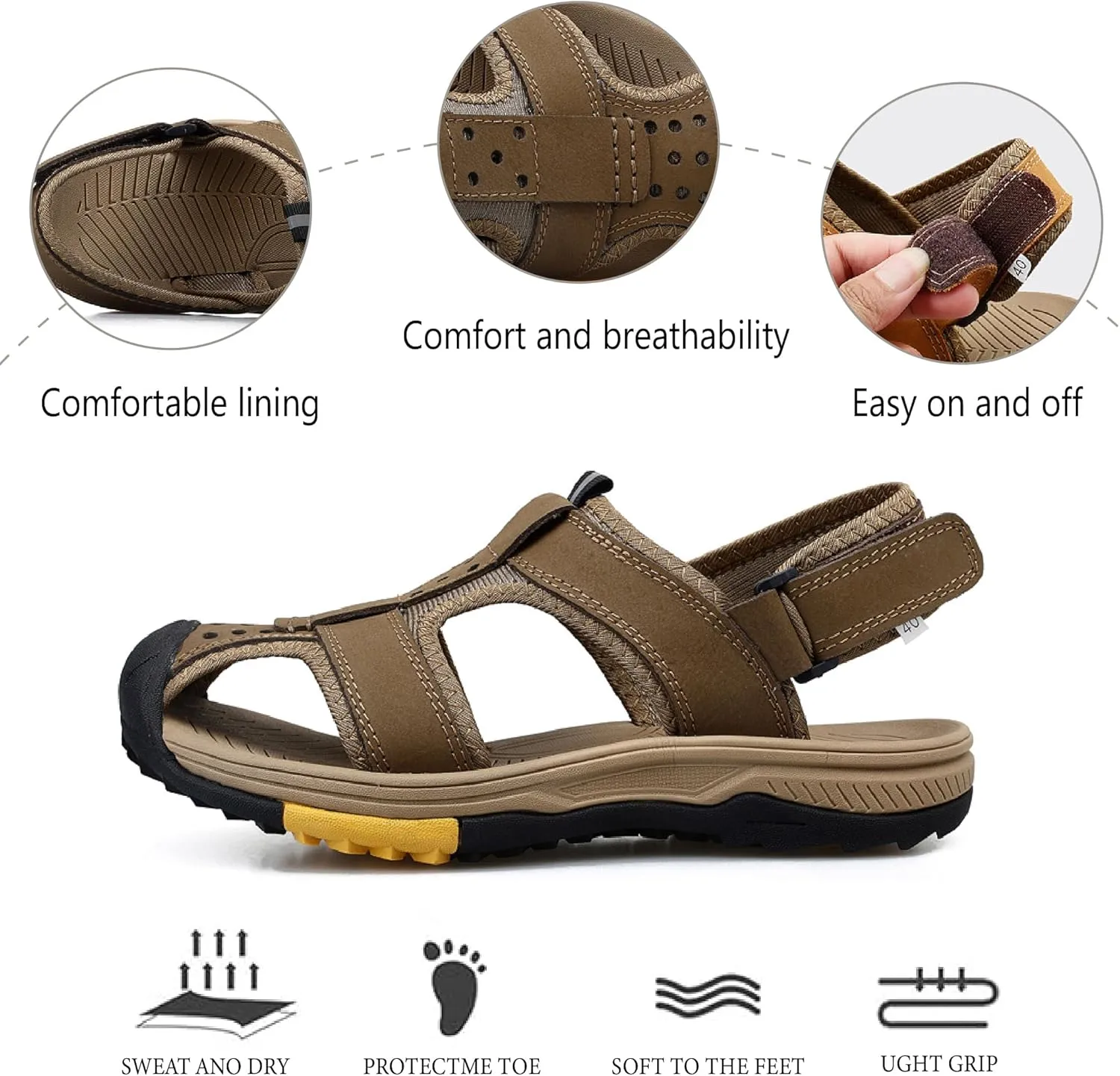 Asifn Mens Hiking Sandals Summer Outdoor Beach Shoes Lightweight Closed Toe Water Shoes Non-slip Water Sports