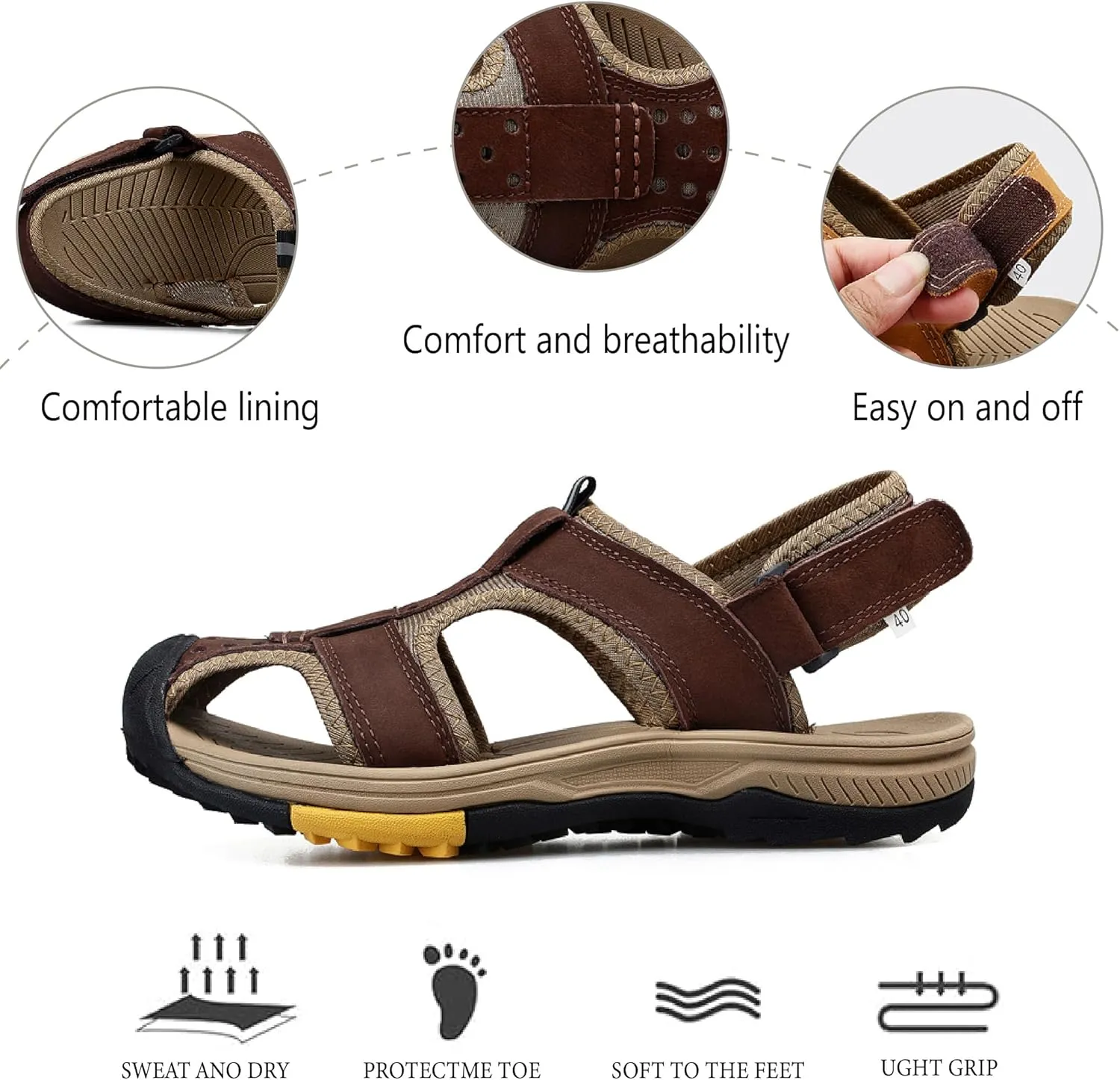 Asifn Mens Hiking Sandals Summer Outdoor Beach Shoes Lightweight Closed Toe Water Shoes Non-slip Water Sports