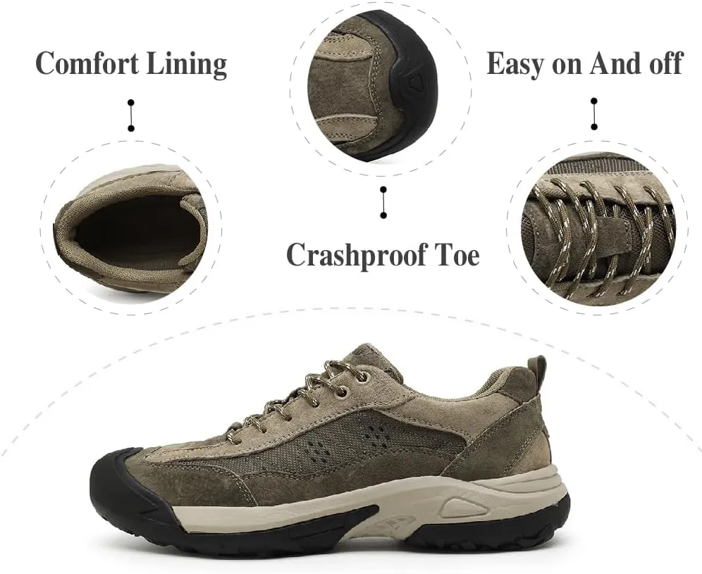 Asifn Mens Leather Outdoor Hiking Shoes Casual Breathable Sneakers Non-Slip Wearable Work Shoes Comfortable Driving Shoes