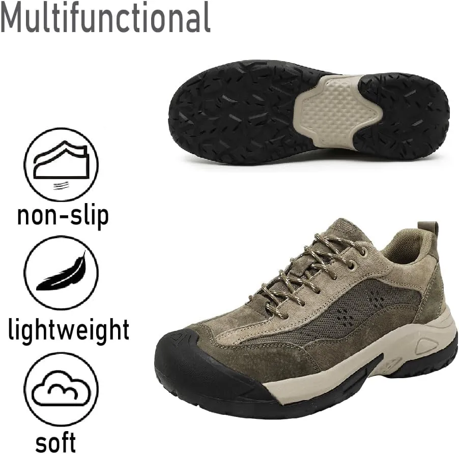 Asifn Mens Leather Outdoor Hiking Shoes Casual Breathable Sneakers Non-Slip Wearable Work Shoes Comfortable Driving Shoes