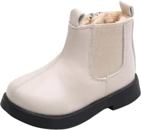 Autumn Boots for Toddler Boots Boys And Girls Waterpoor Ankle Boots Side Zipper Booties Fleece (Beige, 9.5 Toddler)