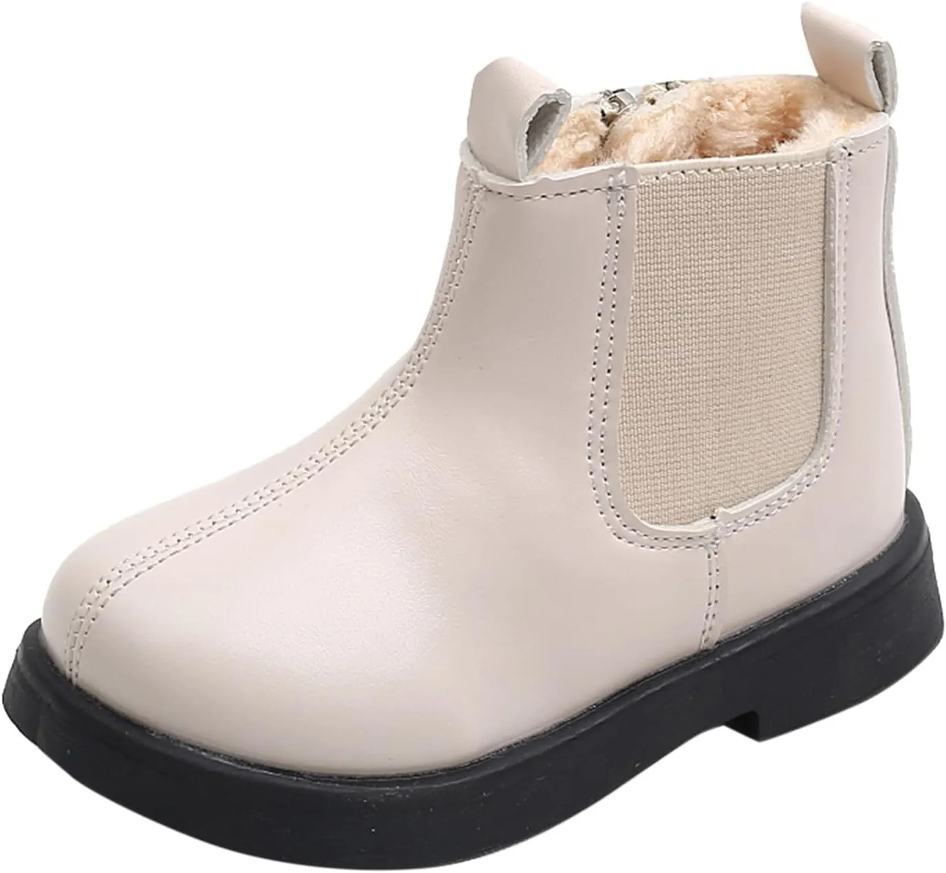 Autumn Boots for Toddler Boots Boys And Girls Waterpoor Ankle Boots Side Zipper Booties Fleece (Beige, 9.5 Toddler)