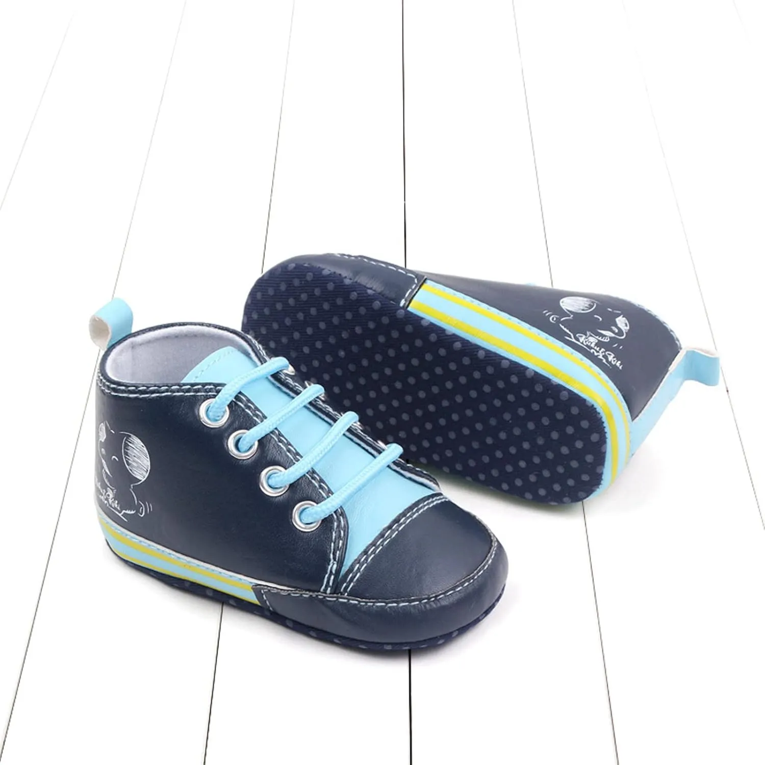 Baby Boys Girls Star High Top Sneaker Soft Anti-Slip Sole Newborn Lace Up First alkers Canvas Denim Shoes