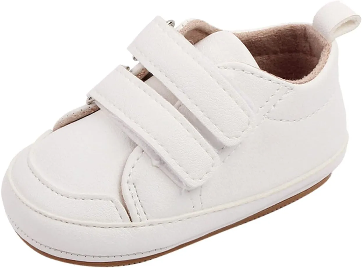 Baby High Ankle Hook & Loop Sneakers Anti-Slip Sole PU Leather Infant Newborn First Walking Crib Canvas Shoes