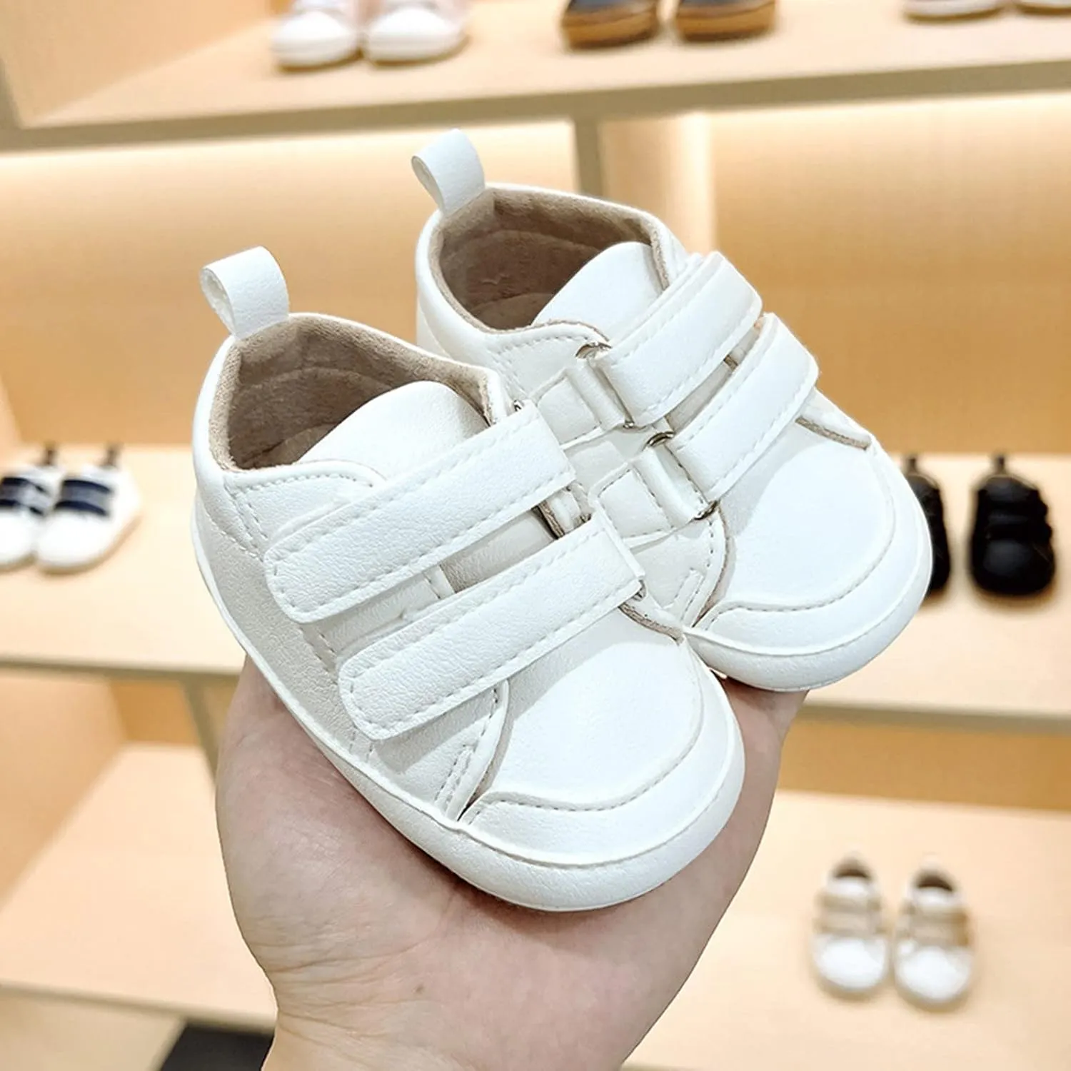 Baby High Ankle Hook & Loop Sneakers Anti-Slip Sole PU Leather Infant Newborn First Walking Crib Canvas Shoes