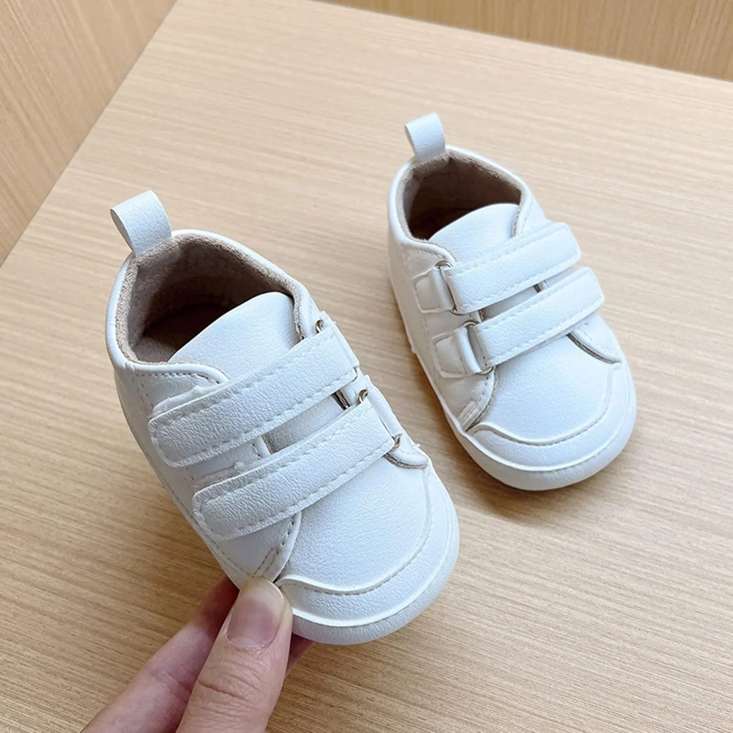 Baby High Ankle Hook & Loop Sneakers Anti-Slip Sole PU Leather Infant Newborn First Walking Crib Canvas Shoes