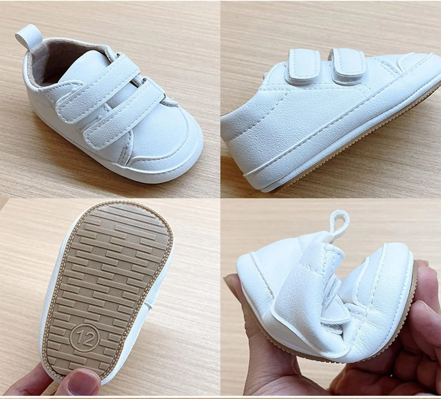 Baby High Ankle Hook & Loop Sneakers Anti-Slip Sole PU Leather Infant Newborn First Walking Crib Canvas Shoes