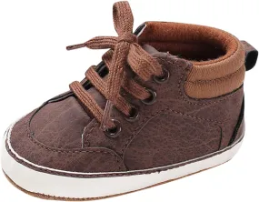 Baby High Top Ankle PU Leather Sneakers Rubber Sole Infant 𝐌occasins Newborn 𝐎xford Loafers Anti-Slip Shoes