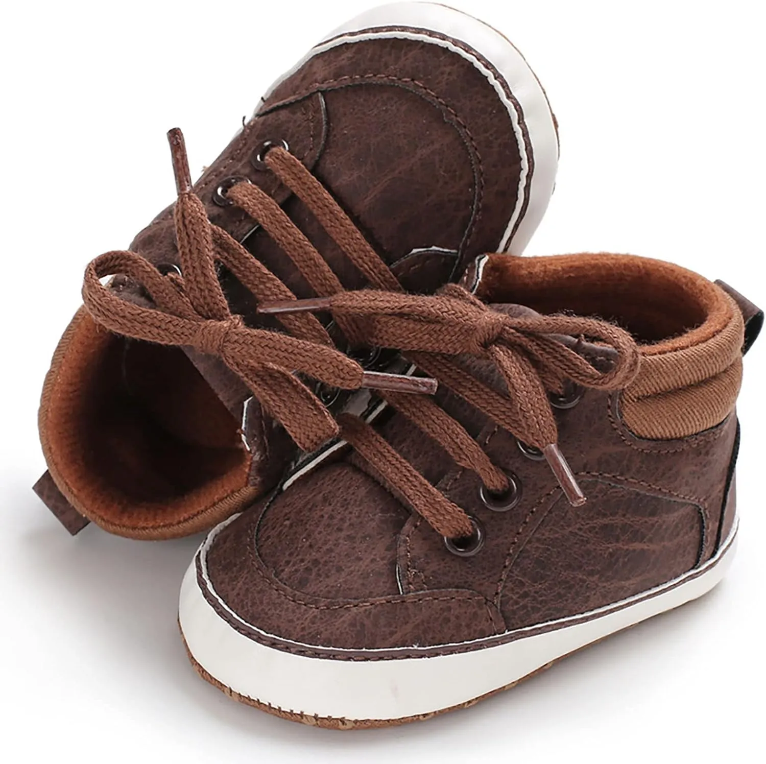 Baby High Top Ankle PU Leather Sneakers Rubber Sole Infant 𝐌occasins Newborn 𝐎xford Loafers Anti-Slip Shoes