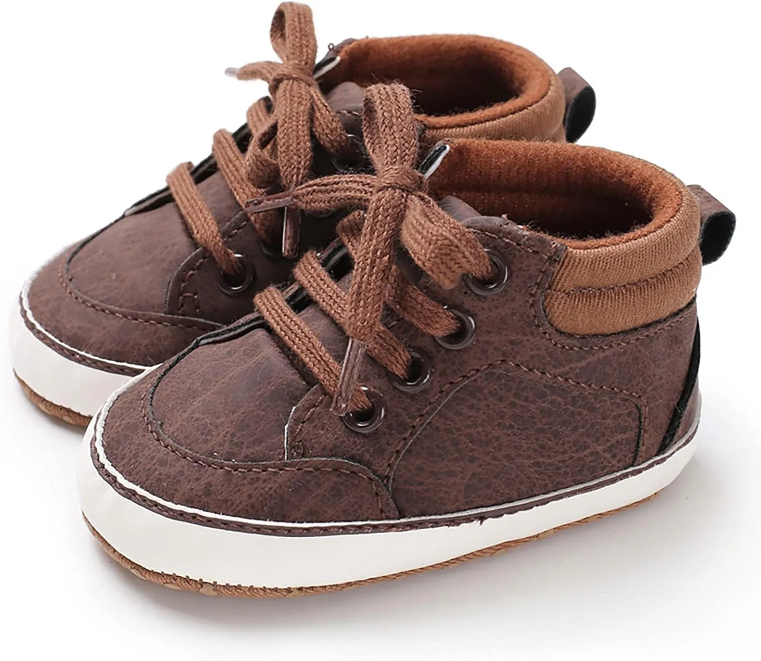 Baby High Top Ankle PU Leather Sneakers Rubber Sole Infant 𝐌occasins Newborn 𝐎xford Loafers Anti-Slip Shoes
