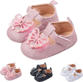 Baby Infant Girls Canvas Sandals Bow Pearl Glitter Closed Toe Shoes Hollow Lace Newborn Summer Casual Walking Sandals