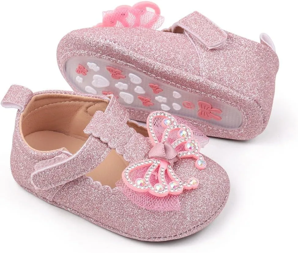 Baby Infant Girls Canvas Sandals Bow Pearl Glitter Closed Toe Shoes Hollow Lace Newborn Summer Casual Walking Sandals