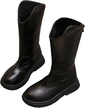 Baby Low Heel Boots Christmas Winter Girls Ankle Boots Mid Leg Solid Color Zipper Classic (Black, 9.5 Little Child)
