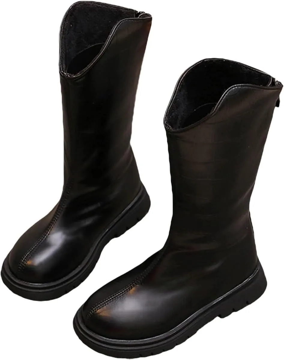Baby Low Heel Boots Christmas Winter Girls Ankle Boots Mid Leg Solid Color Zipper Classic (Black, 9.5 Little Child)