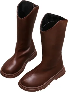 Baby Low Heel Boots Christmas Winter Girls Ankle Boots Mid Leg Solid Color Zipper Classic (Brown, 9.5 Little Child)