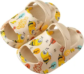 Baby Sandals Kids Cute Baotou Slipper Summer Cartoon Bee Slip On Water Shoes Little Girl Sandals (Khaki, 22)