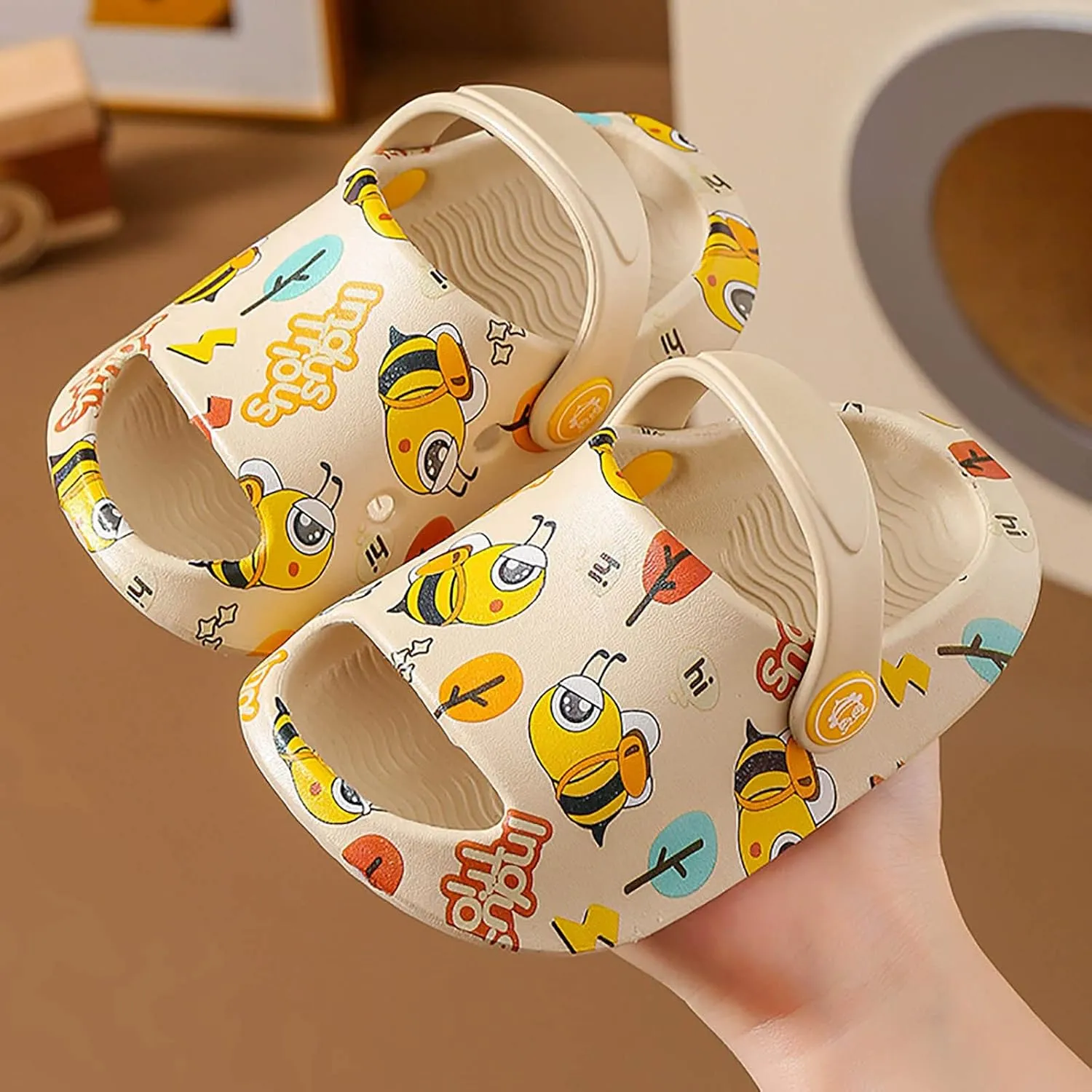 Baby Sandals Kids Cute Baotou Slipper Summer Cartoon Bee Slip On Water Shoes Little Girl Sandals (Khaki, 22)